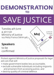 Save Justice Protest, Tues 4 June, MOJ