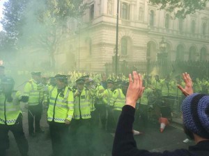 Protesters kettled in Whitehall Pic @NishIsmail